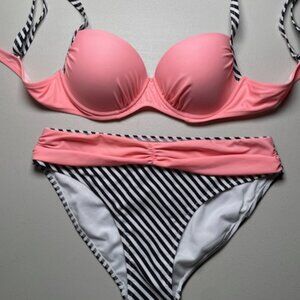 Actloe Colorblock Push Up Striped Bikini Swimsuit, Size Medium